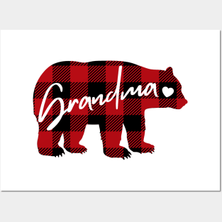 Grandma Bear. Buffalo plaid design Posters and Art